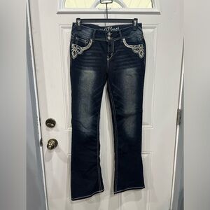 Wallflower Dark Blue Flare Jeans with Embellishments